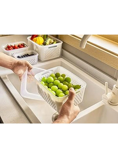 Set di 6 contenitori per frutta e verdura da frigorifero con cestelli forati e coperchi ermetici