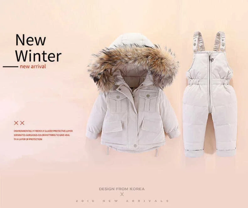 Autumn Winter Down Jacket for Girl Clothes Kids Overalls Snowsuit Baby Boy over Coat Toddler New Clothing Set Parka Real Fur