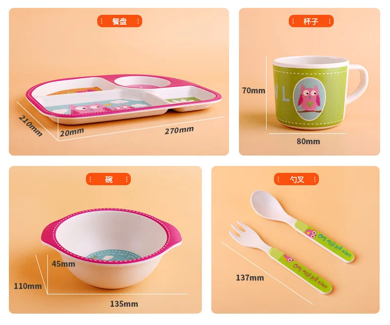5-Piece Cartoon Bamboo-Fibre Kids' Tableware Set