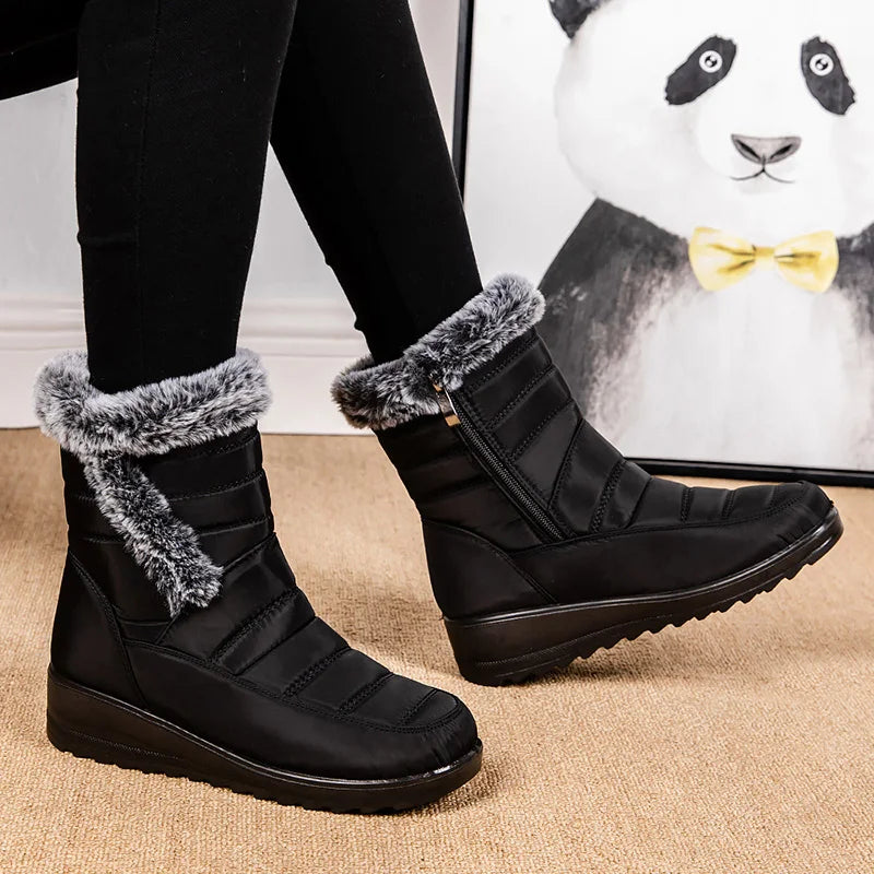 Thick Warm Long Plush Waterproof Snow Boots Women Winter 2025 Non Slip Soft Fur Ankle Boots Woman Plus Size 44 Cotton Shoes Mom