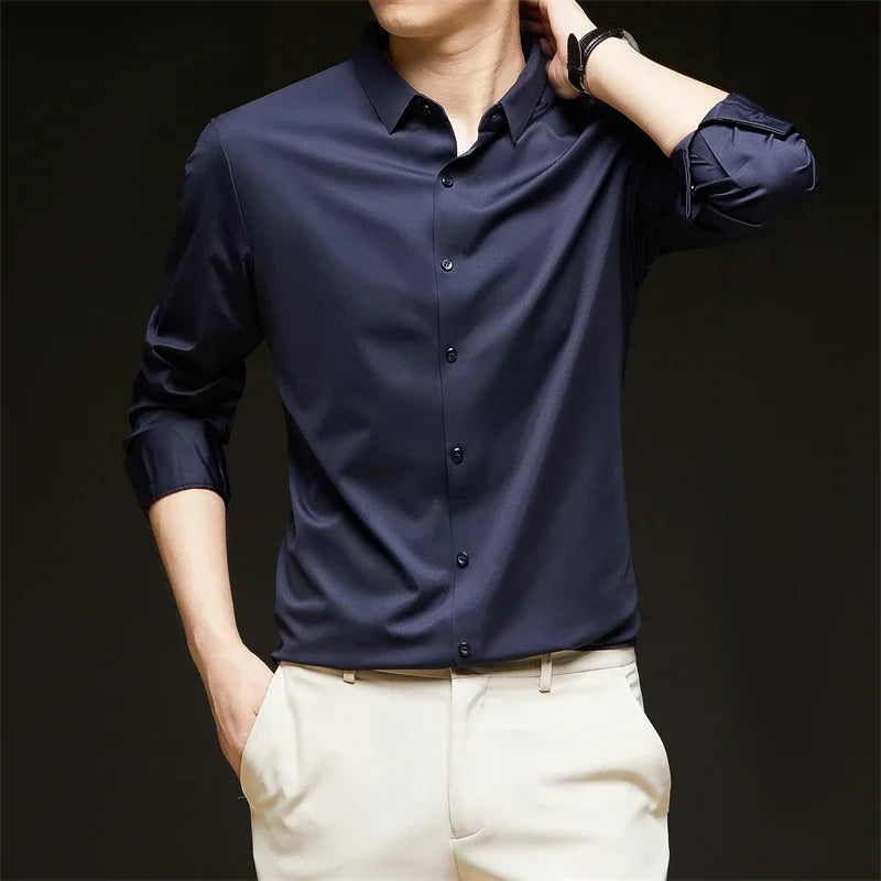 Men's Solid Long-Sleeve Business Casual Shirt