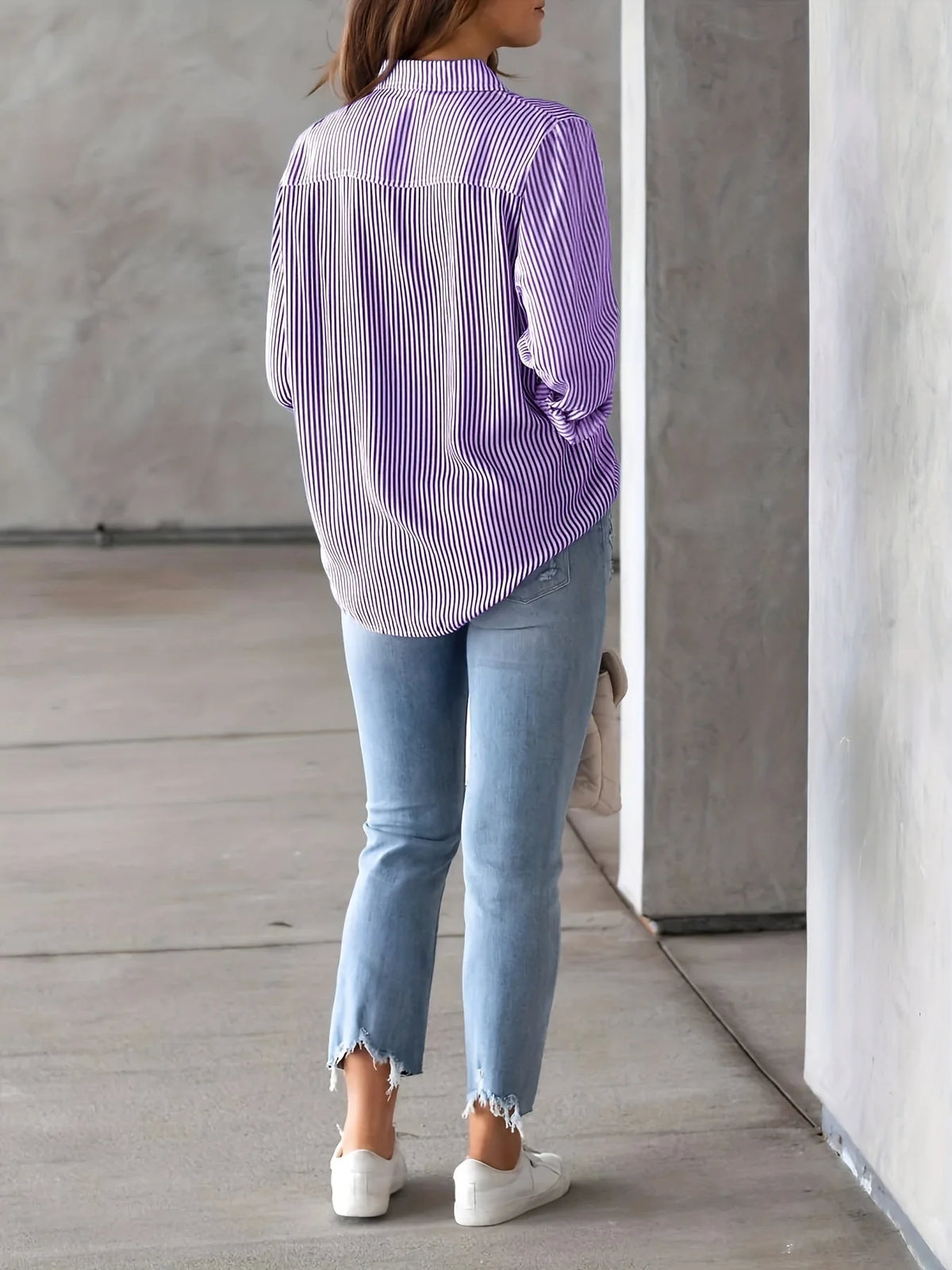 Women Long Sleeve Striped Loose Shirt Office Lady Elegant Turn Down Collar Harajuku Blouse Casual Lapel Tops Female Clothes