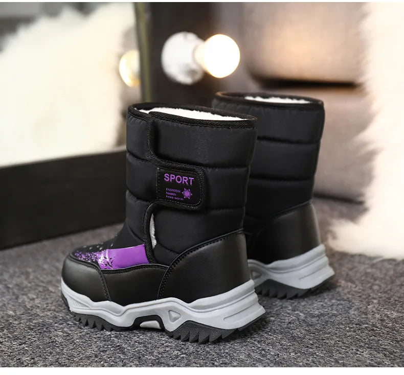2025 New Winter Children Snow Boots Waterproof Warm Fur Rubber Sole Non-slip Fashion Girls Boys Boots EU 26-37