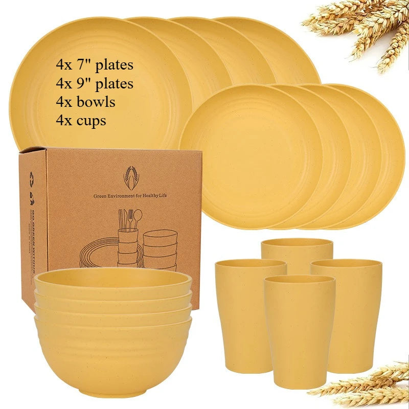 16-Piece Wheat-Straw Tableware Set