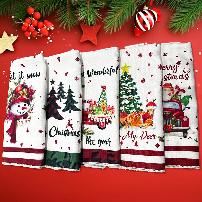 Christmas Kitchen Towels – Set of 5, Soft & Absorbent
