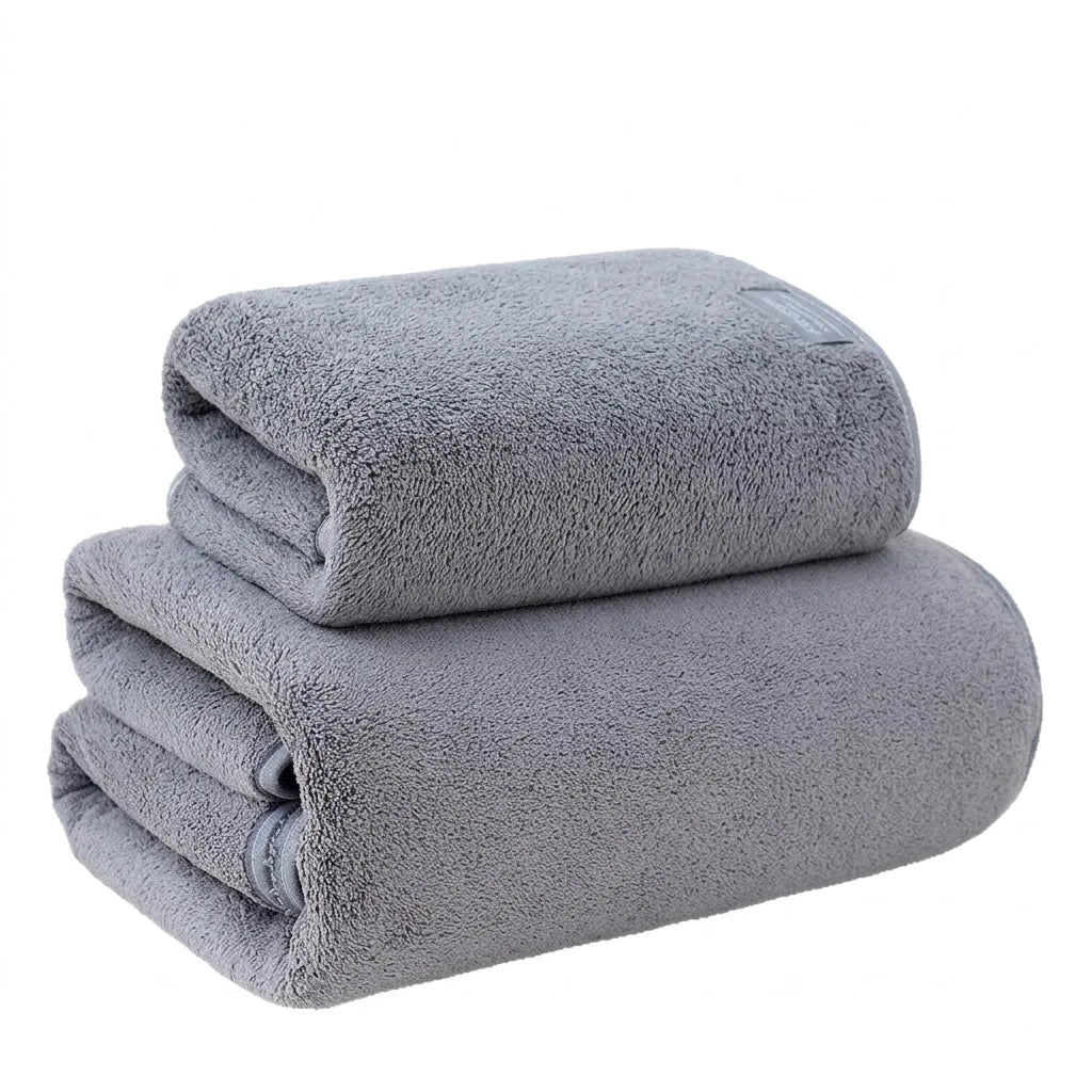 Grey Coral Fleece Towel Set – Bath Towel & Hand Towel