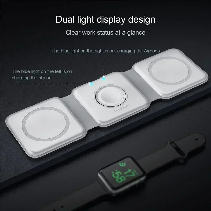 30W Foldable 3-in-1 Wireless Charger for Phone, Watch & AirPods