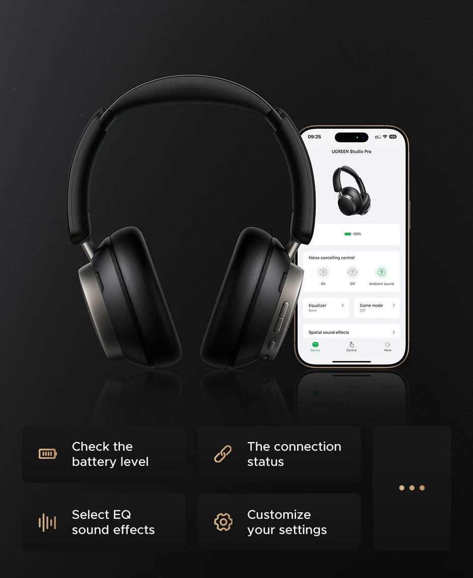 UGREEN Studio Pro ANC Headphones – 48dB Noise Cancelling, Hi-Res LDAC, 120H Battery