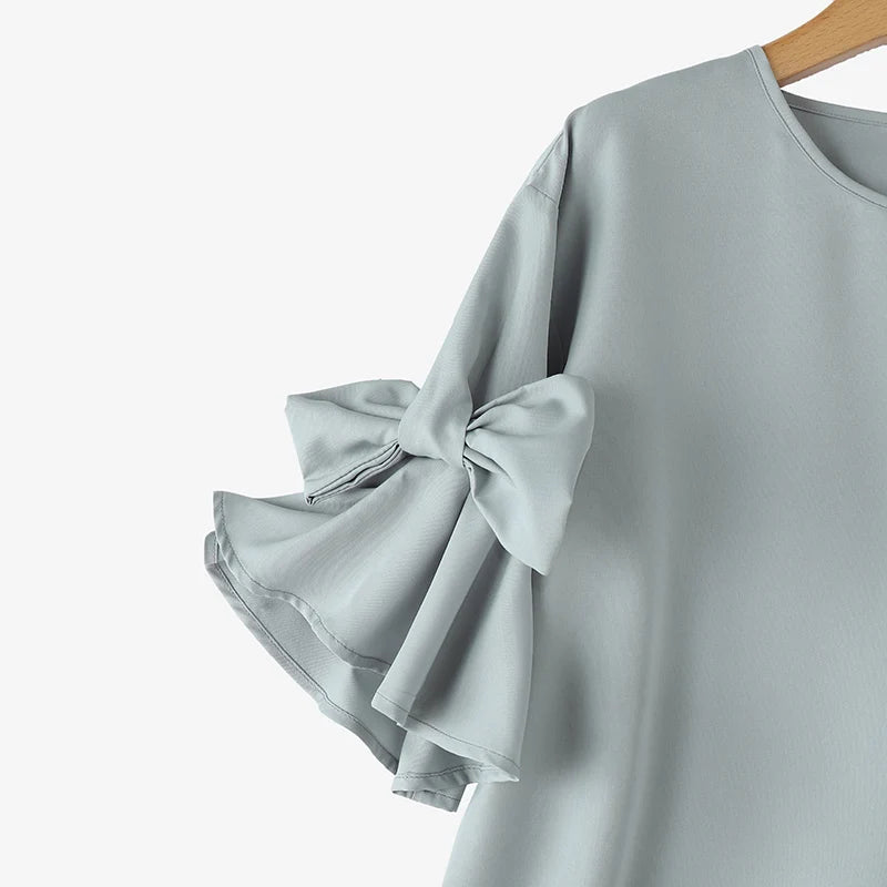 Ruffle Bow-Tie Chiffon Blouse