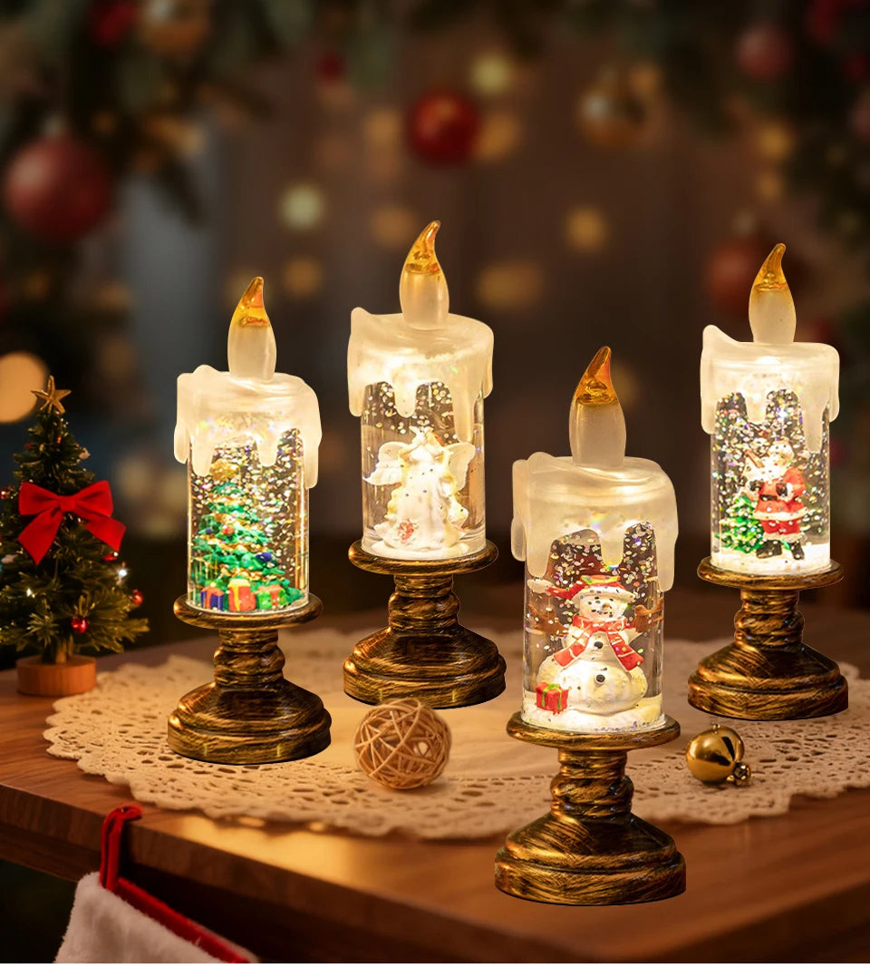 LED Candles Lights Christmas Lights Flameless Christmas Snow Globe Candle Light Home Decorative Candles Christmas Decorations