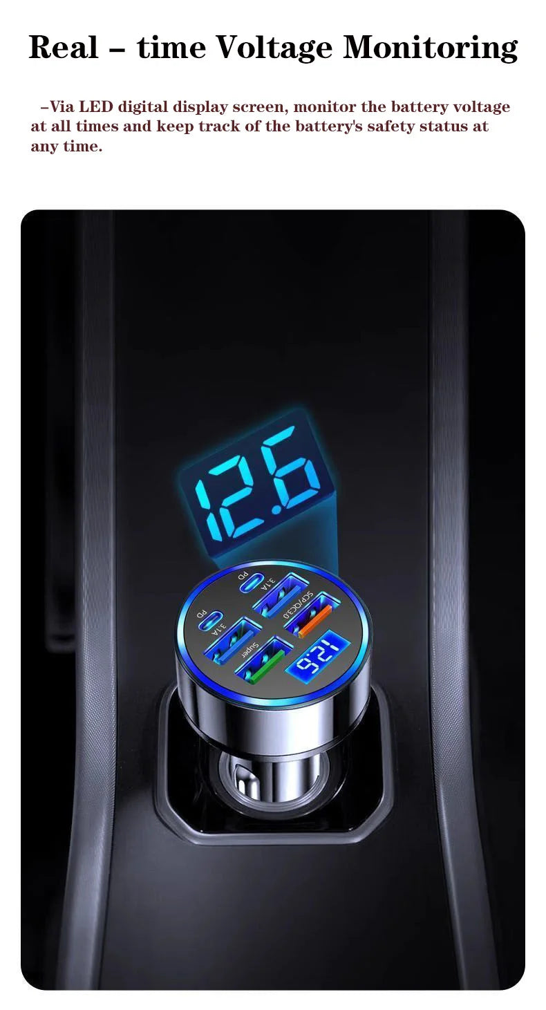 6-Port Car Charger with Digital Display