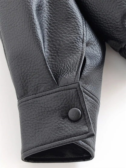 Chaqueta de cuero sintético con cremallera para mujer Guobioziy