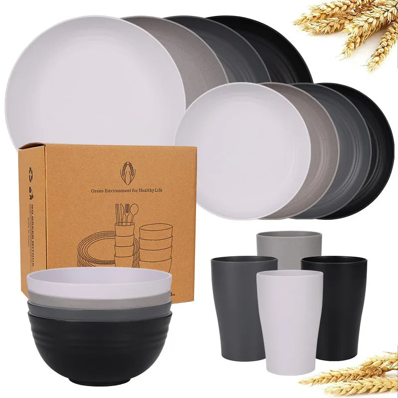 16-Piece Wheat-Straw Tableware Set
