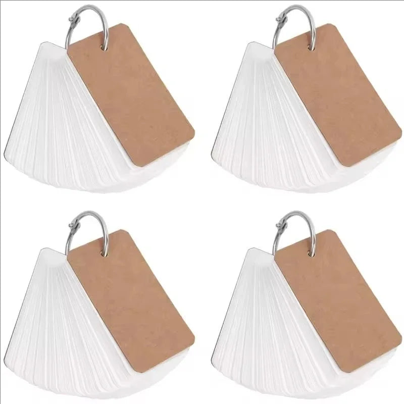 Kraft Paper Blank Flashcards with Binder Rings Spiral Notepads Detachable Kids Mini Notebooks Study Cards Book Kawaii Stationery