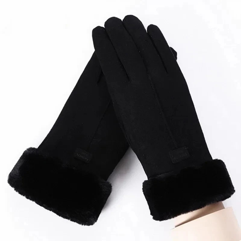 Women's Thick Plush Suede-Feel Touchscreen Gloves