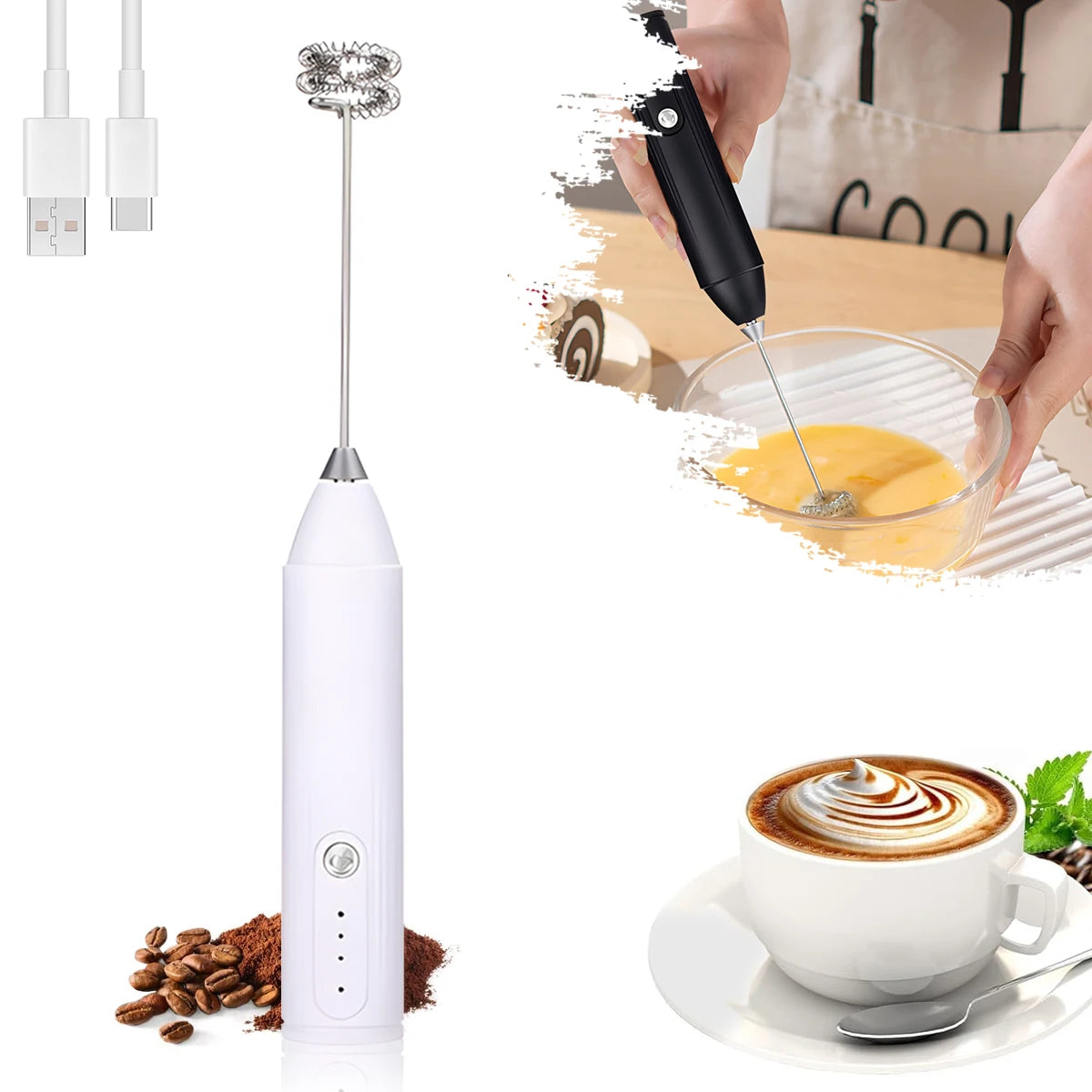 Rechargeable Milk Frother & Mini Whisk – 3-Speed Handheld Electric Frother