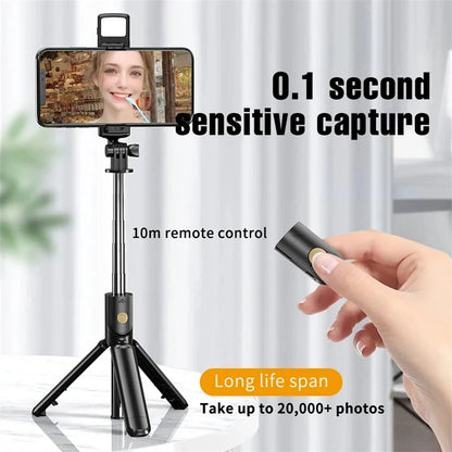 Trípode para selfie con luz de relleno y control remoto Bluetooth