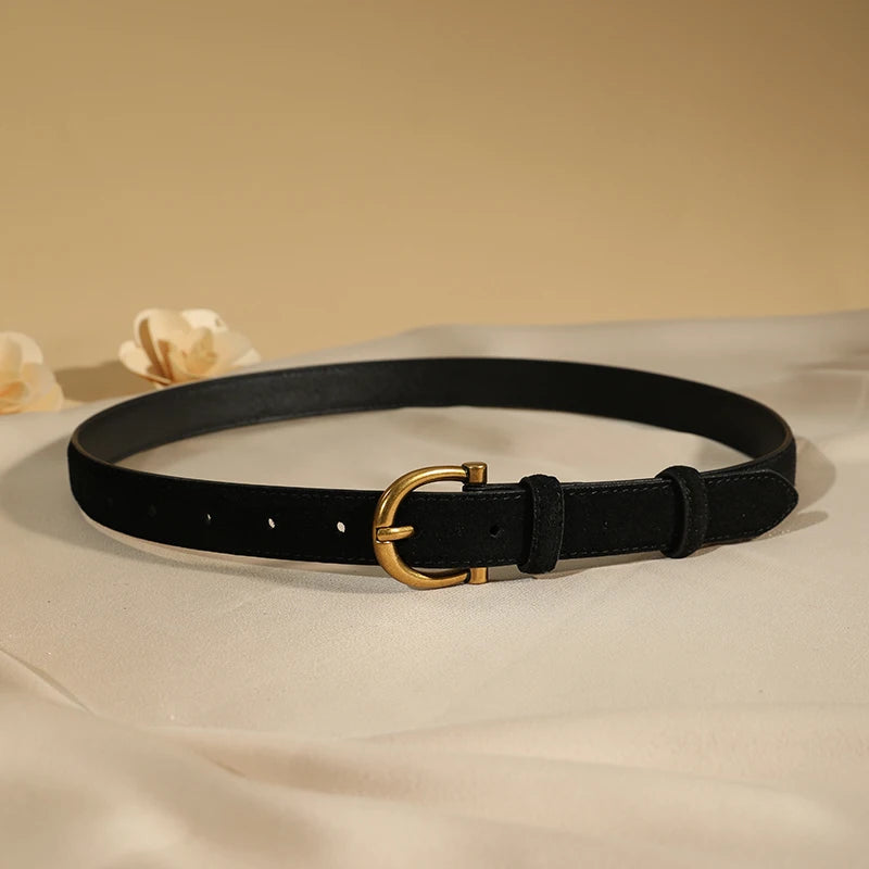 Women's Suede Belt with Gold Horseshoe Buckle