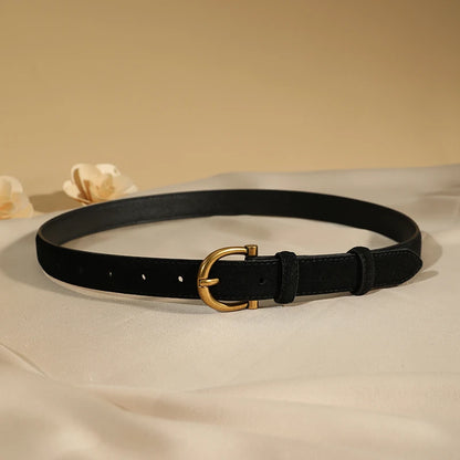 Cintura da donna in camoscio con fibbia dorata a forma di ferro di cavallo