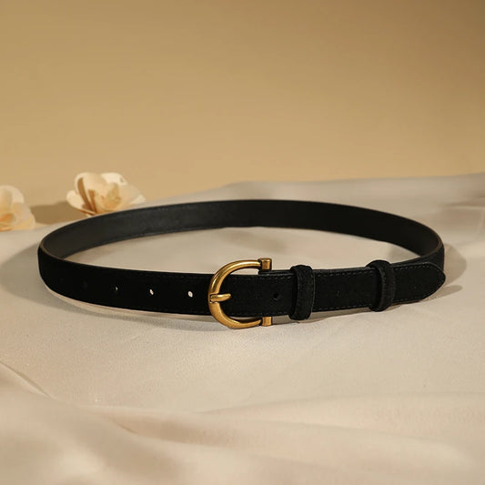 Ceinture en daim pour femme avec boucle fer à cheval dorée