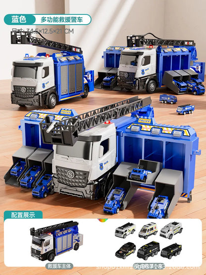 Alloy Fire Truck Toy with Extending Ladder – Transforming Rescue Truck