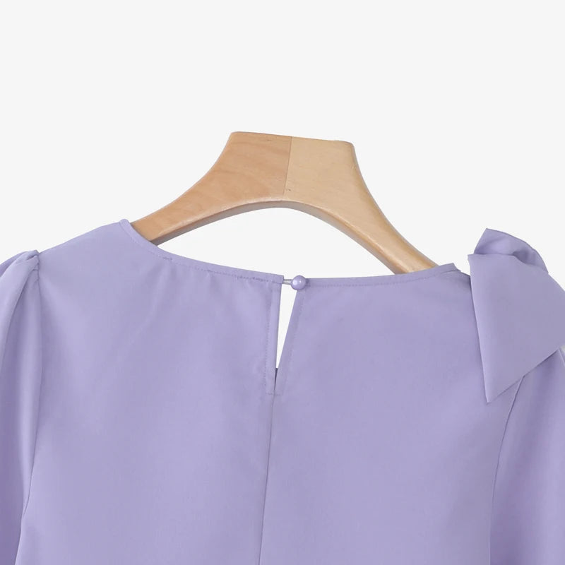Women Blouse ZANZEA Elegant Office Lady Summer Short Puff Sleeve Bow Fashion Shirts 2025 Casual Solid Color Tops Tunic Blusas