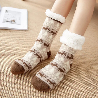 Weihnachten Plüschsocken Damen Winter Thermosocken Warme Bodensocken Weiche weibliche Haussocken Indoor Geschenke Rutschfeste Griffsocken Flauschig