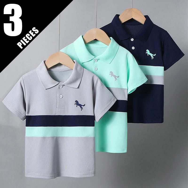 Boys' Striped Polo Shirt Multipack - Short Sleeve Casual Tops, 1, 2 or 3 Pieces