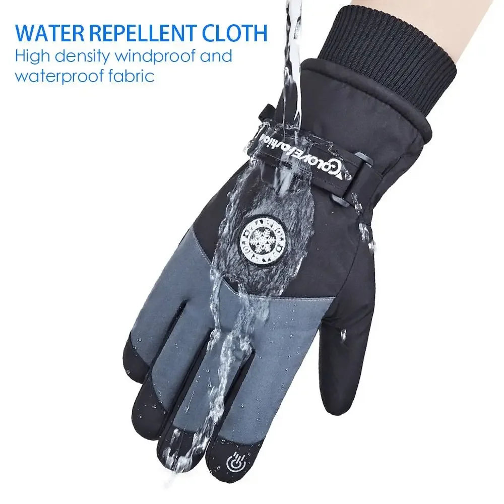 Women's Faux Leather Ski Gloves – Fleece-Lined Touchscreen Snow Gloves