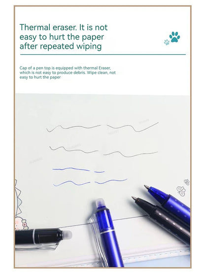 Ensemble de stylos gel effaçables rétractables – Encre noire et bleue 0,5 mm avec recharges et gomme intégrée pour l'école et le bureau