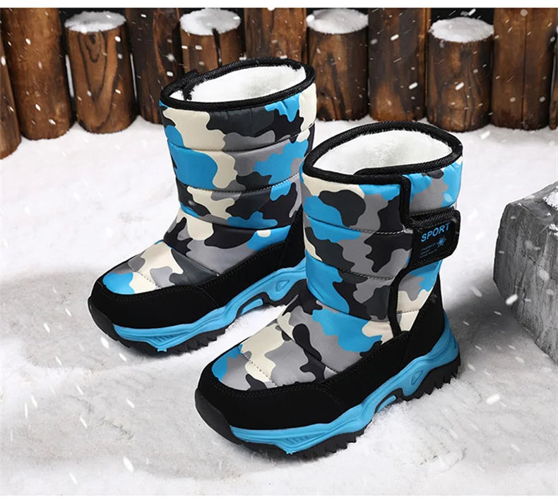 Kids' Plush-Lined Hook-and-Loop Winter Ankle Boots
