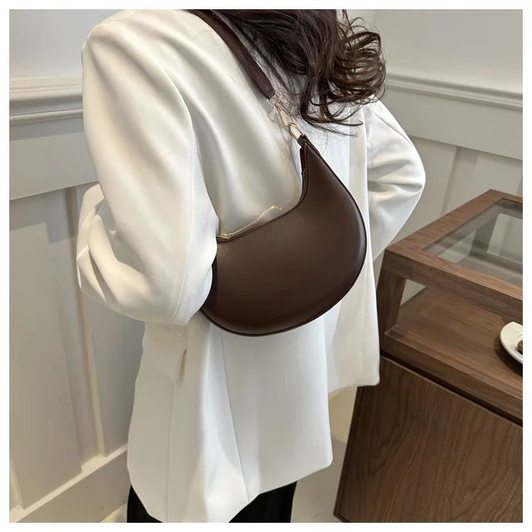 Women's Crescent Moon Shoulder Bag – Soft Vegan Leather Handbag