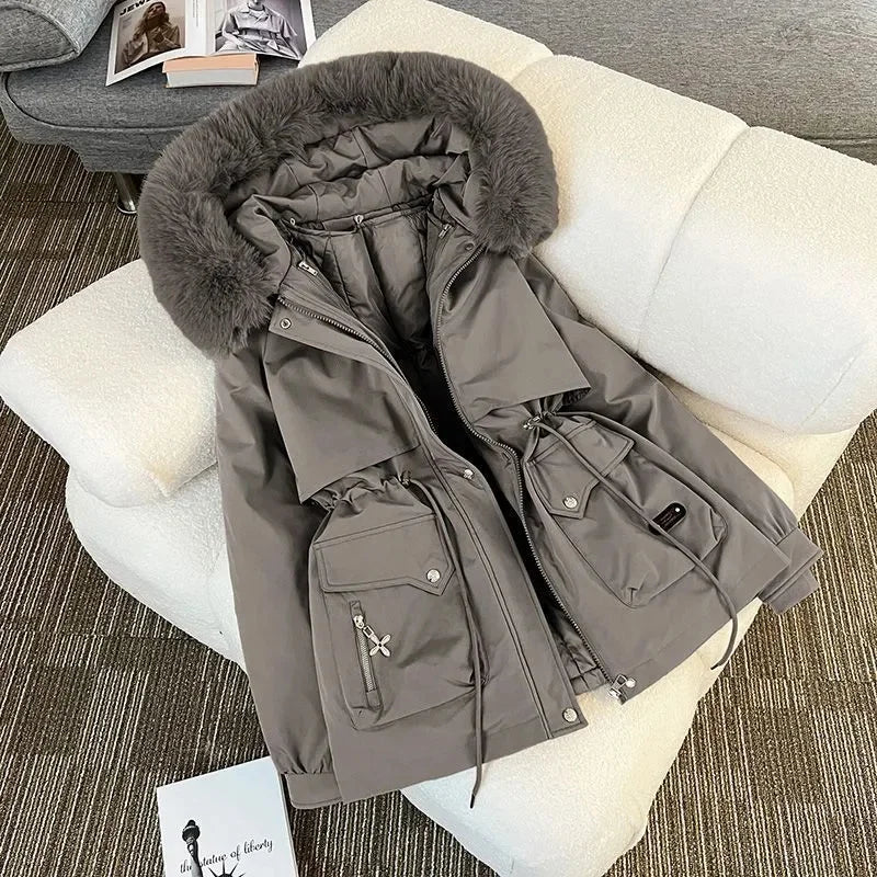 Streetwear Winter Short Parkas Women's Detachable Liner Cotton-padded Jackets Fur Collar Hooded Coats Lady Outerwear 3 Ways Wear