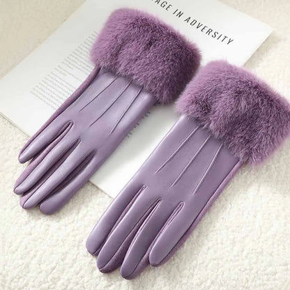 Guanti da donna in ecopelle con polsino in ecopelliccia – Touchscreen