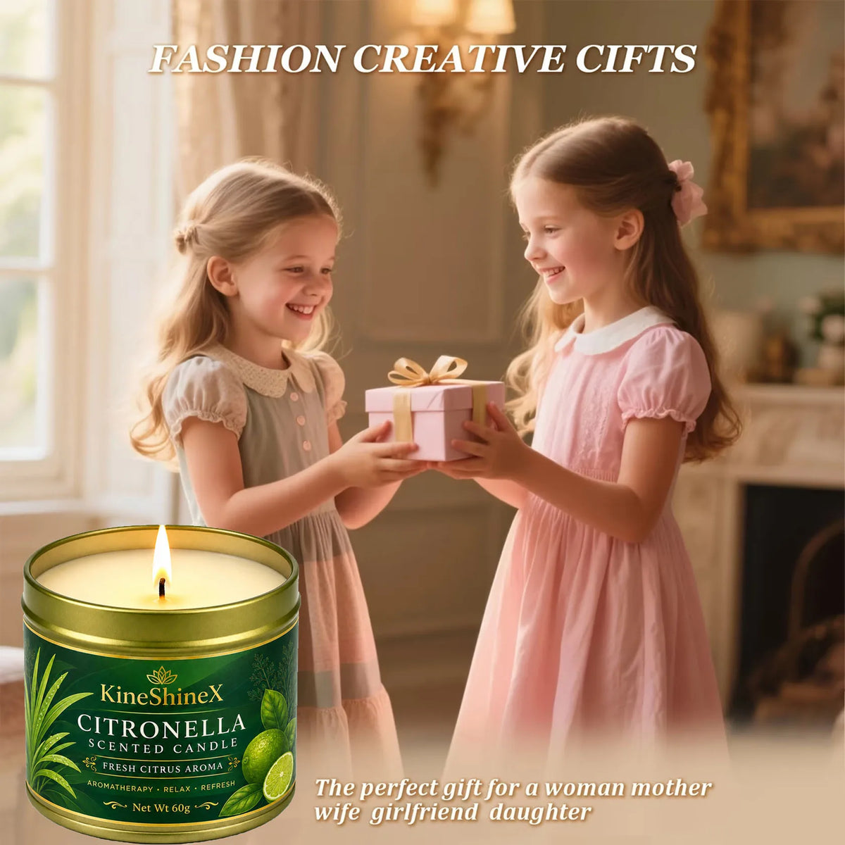 Citronella Scented Candle 60g–Fresh Citrus Aroma,Aromatherapy Relaxation,Up to 15H Burn Time,Clean Soot-Free for Indoor Outdoor