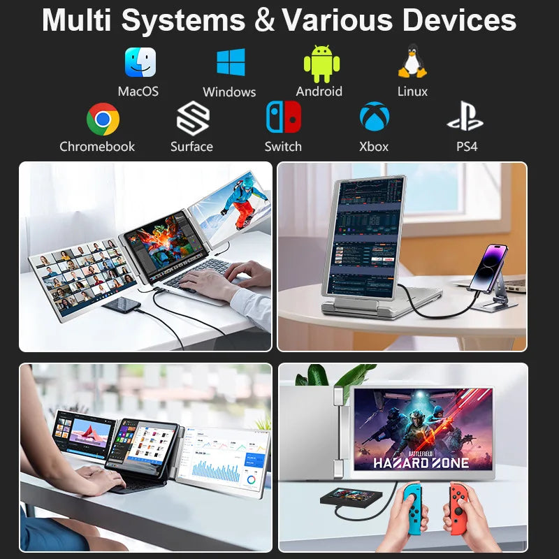 Rospider Portable FHD IPS Dual/Triple Screen Extender – 14", 15.6" & 16" Laptop Monitor with 360° Rotation