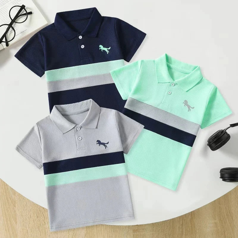 Boys' Striped Polo Shirt Multipack - Short Sleeve Casual Tops, 1, 2 or 3 Pieces