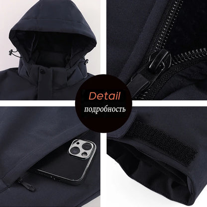 Lzlltt Herren-Winterjacke mit Kapuze und Taschen