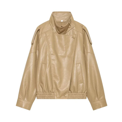 Chaqueta de cuero sintético con cremallera para mujer Guobioziy