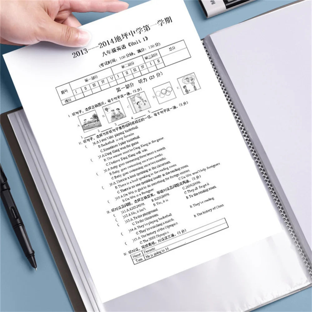 A4 File Folder 30 Pages Transparent Insert Paper Document Organizer Waterproof Booklet Information Books Office School Supplies