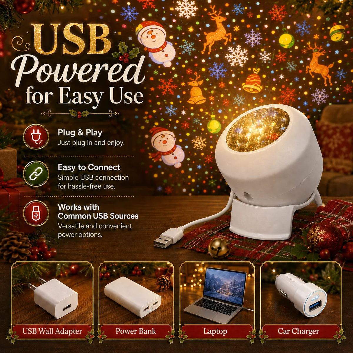 360° Rotating Ocean Wave Projector – Snowflake, Christmas & Ocean Themes