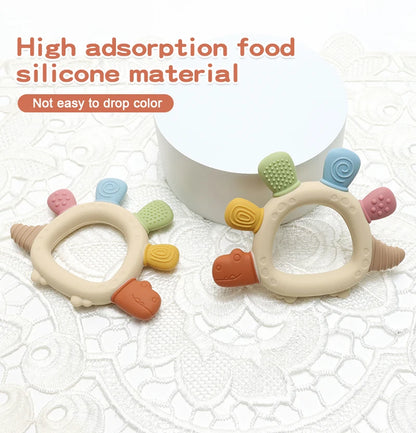 Anneau de dentition en silicone bébé dinosaure – Jouet de mastication pour nourrisson sans BPA, facile à saisir et cadeau de naissance