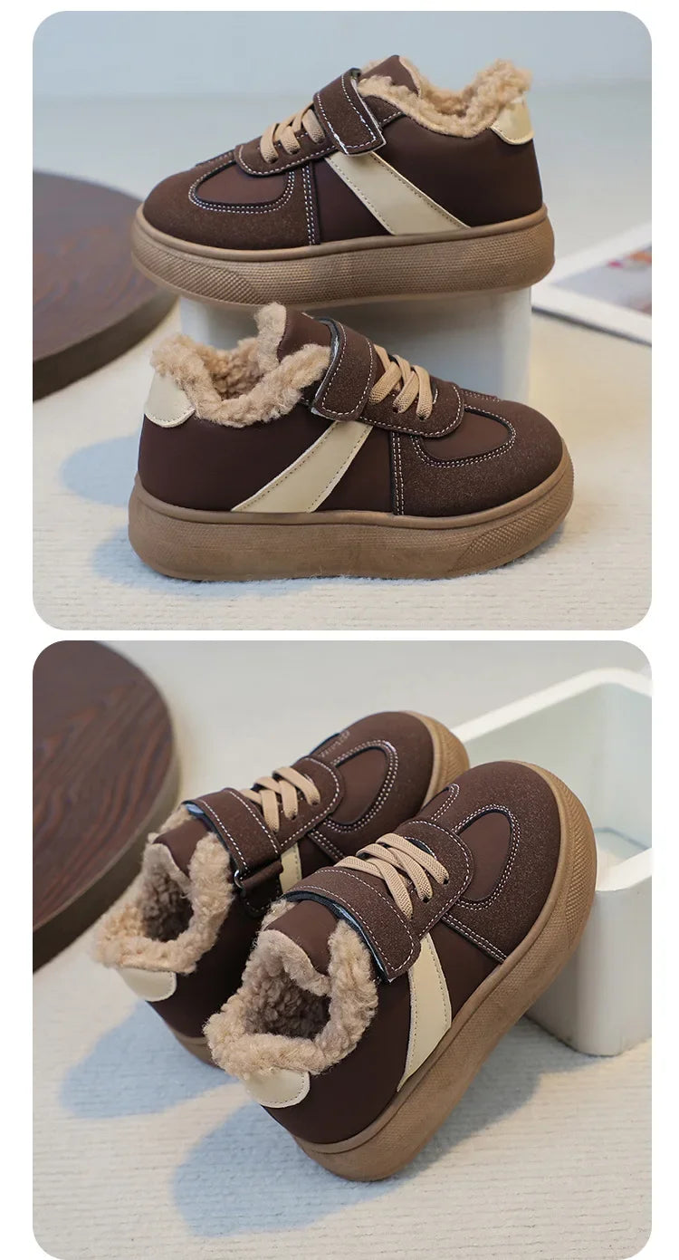 Kids' Plush-Lined Hook-and-Loop Winter Shoes