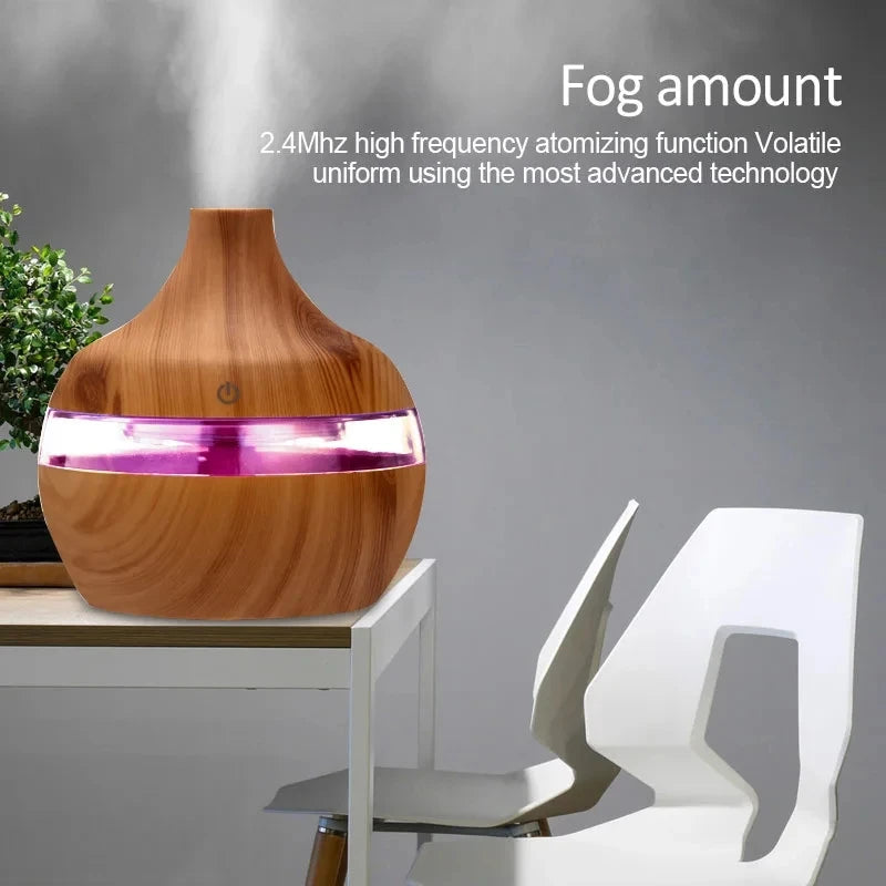 Humidificateur électrique diffuseur d'arômes en bois ultrasonique, humidificateur d'air diffuseur d'huiles essentielles brumisateur froid pour la maison 300 ml