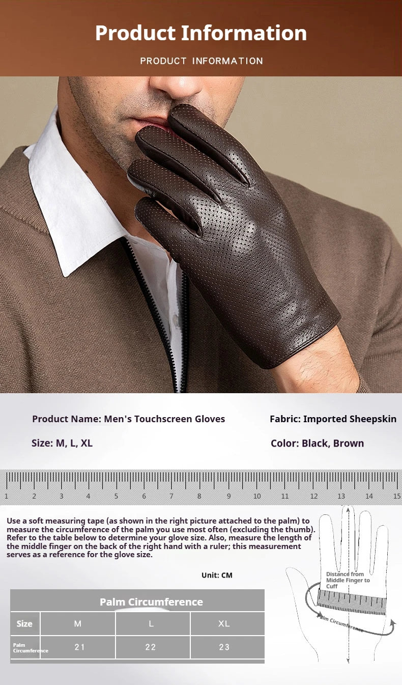 Men's Genuine Sheepskin Leather Gloves – Touchscreen Winter Gloves