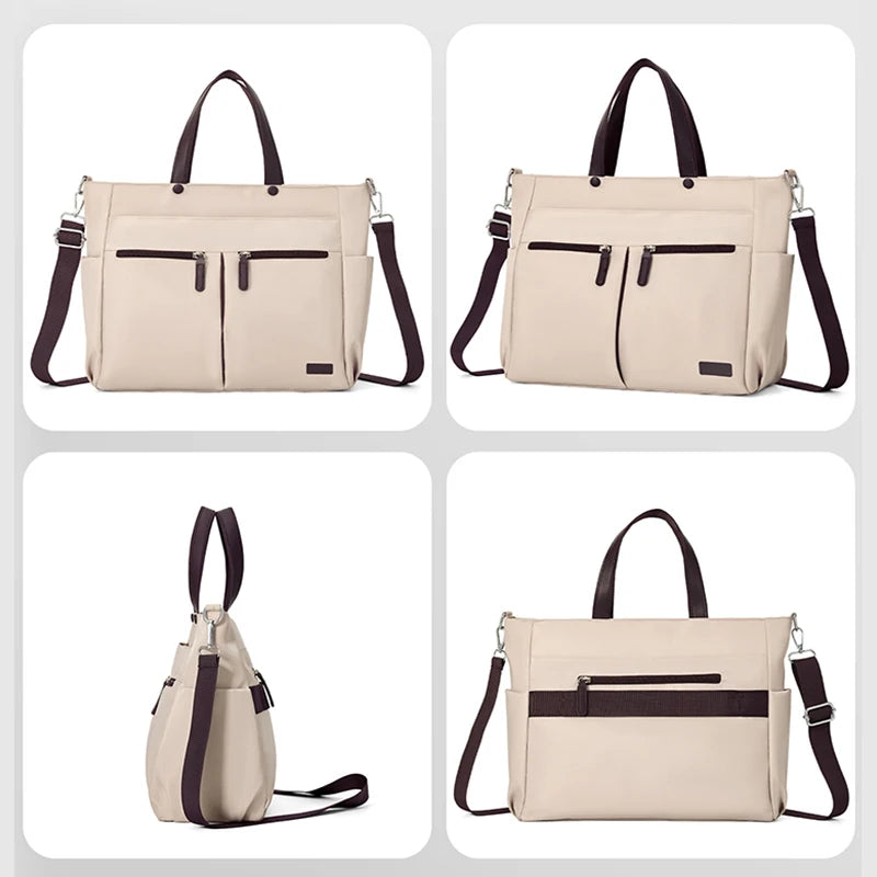 Women's Nylon Laptop Shoulder Bag - Lightweight Commuter Briefcase with Dual Pockets