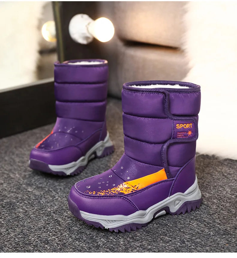 2025 New Winter Children Snow Boots Waterproof Warm Fur Rubber Sole Non-slip Fashion Girls Boys Boots EU 26-37