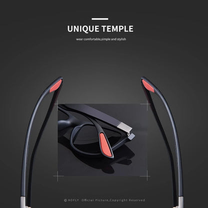 Sunglasses with unique temple design on a dark background