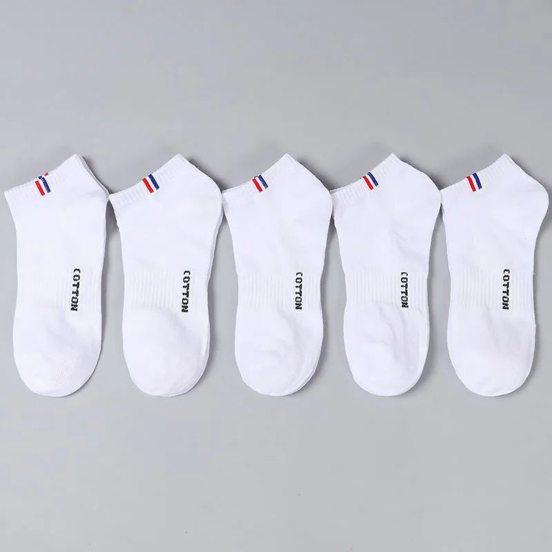 Men's Striped Cotton Ankle Socks – 5 or 10 Pairs, Black & White