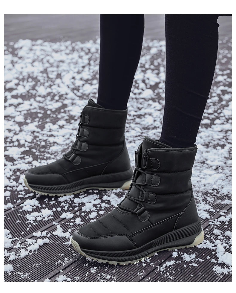 Women's Lace-Up Snow Boots – Plush-Lined Mid-Calf Winter Boots